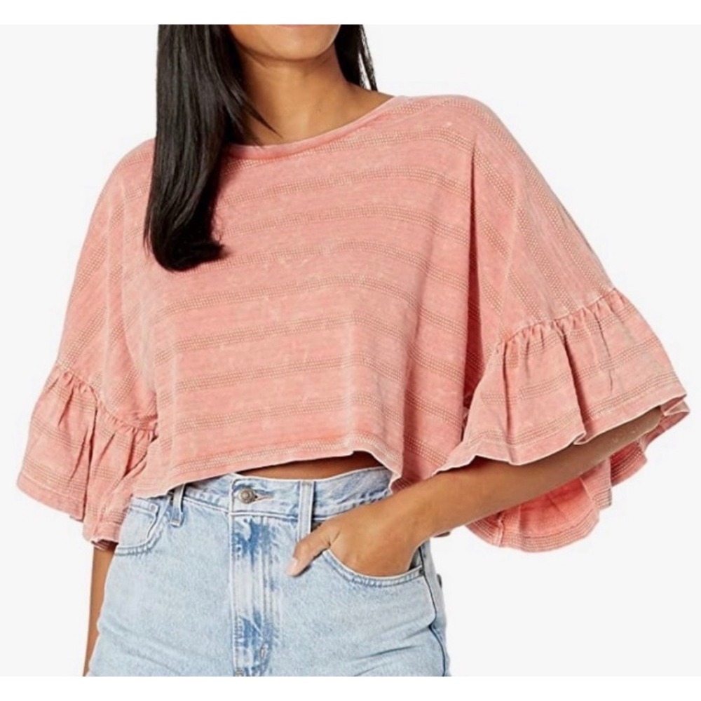 Roxy Coral Cropped Ruffle Sleeve Knit Top Medium Boho Beach